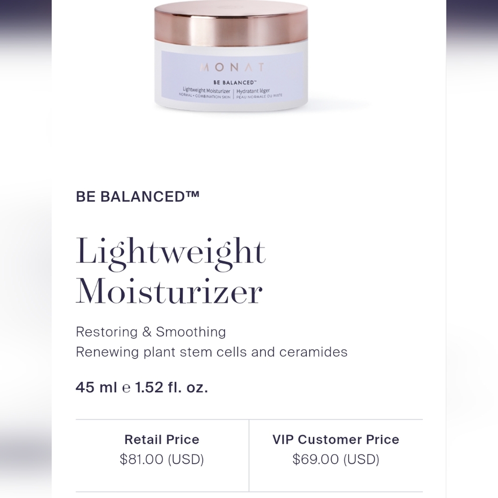 MONAT Be Balanced Lightweight Moisturizer....NEW